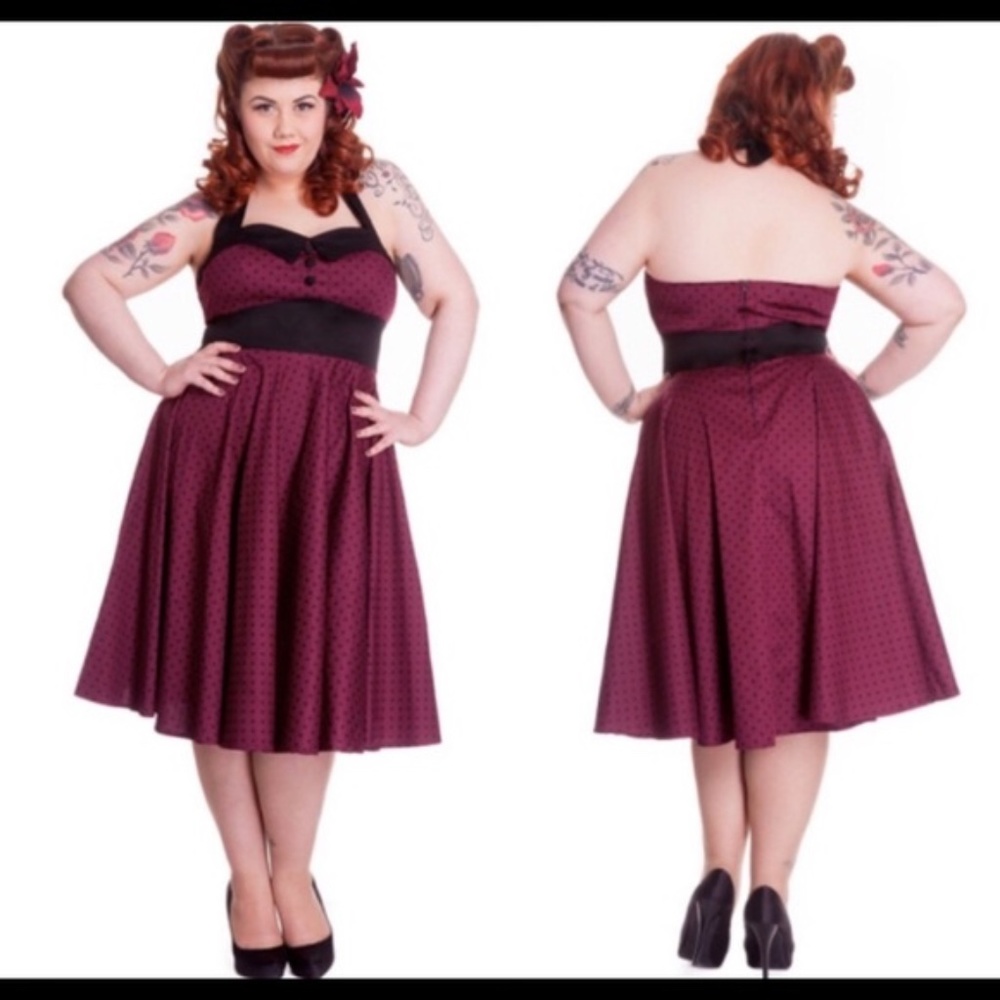 Hell Bunny Vixen Ashley Polkadot Halter Pin-Up Dress - M